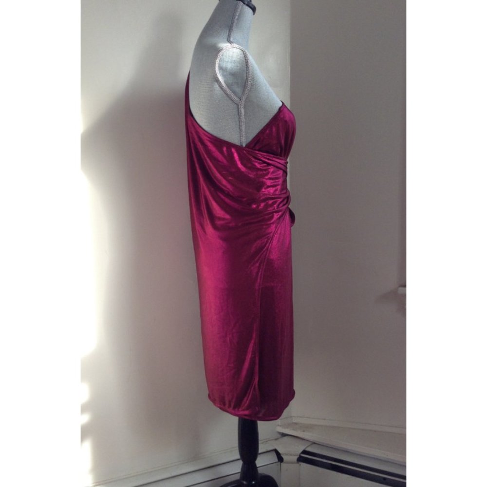 NWT $525 Halston Heritage One Shoulder Wrap Bordeaux Pink 70's Lamé Dress Sz 2 8 - Picture 4 of 14